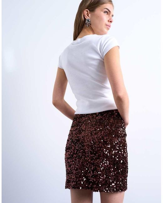 TOPSHOP Brown Velvet Sequin Drape Mini Skirt