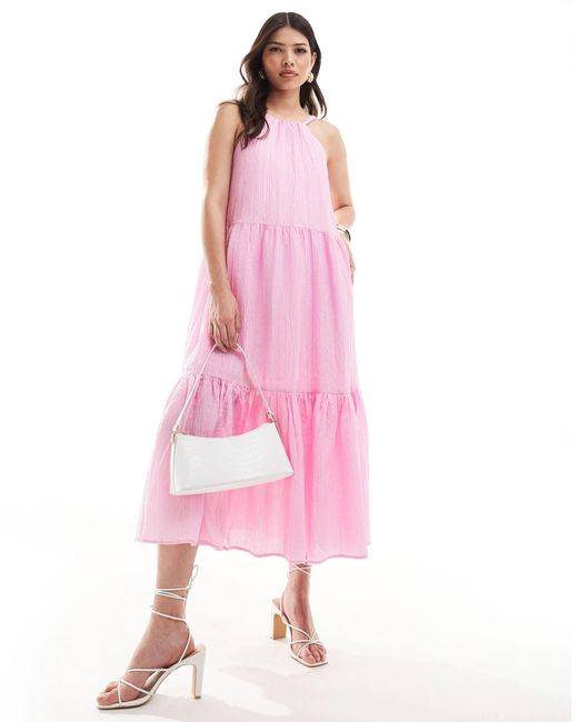 French Connection Pink Tiered Smock Midi Dress