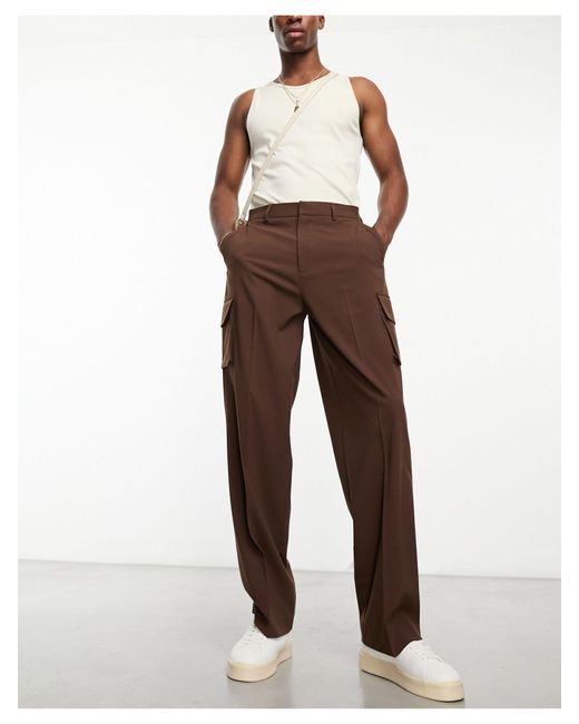 Pantaloni cargo eleganti a fondo ampio marroni di ASOS in Brown da Uomo