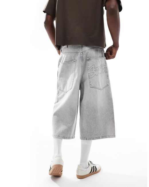 Pull&Bear Gray Super Baggy Denim Short for men