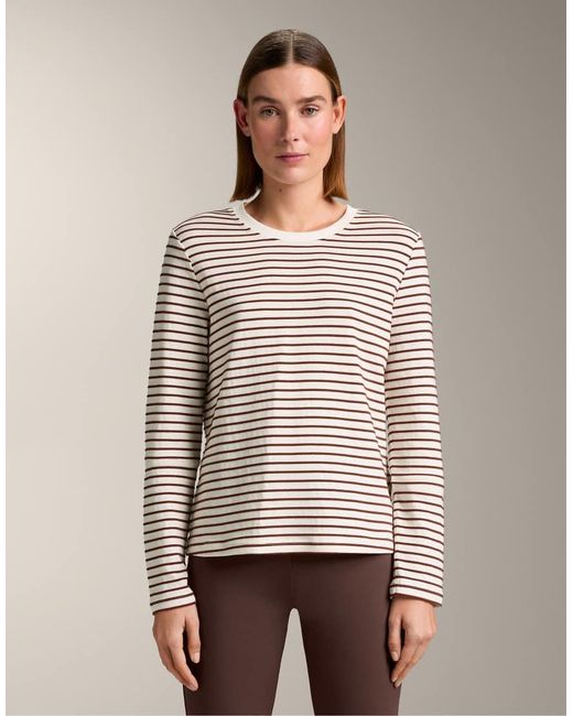 Oysho Natural Striped Long Sleeve Cotton Blend T-Shirt