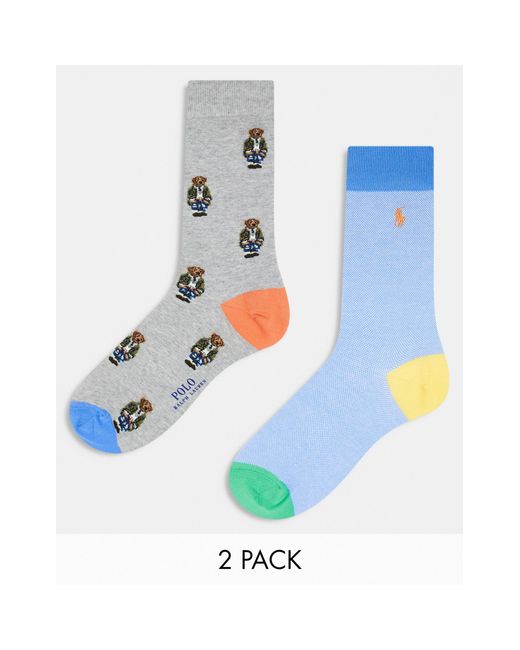 Polo Ralph Lauren White 2 Pack Socks With All Over Bear Logo for men
