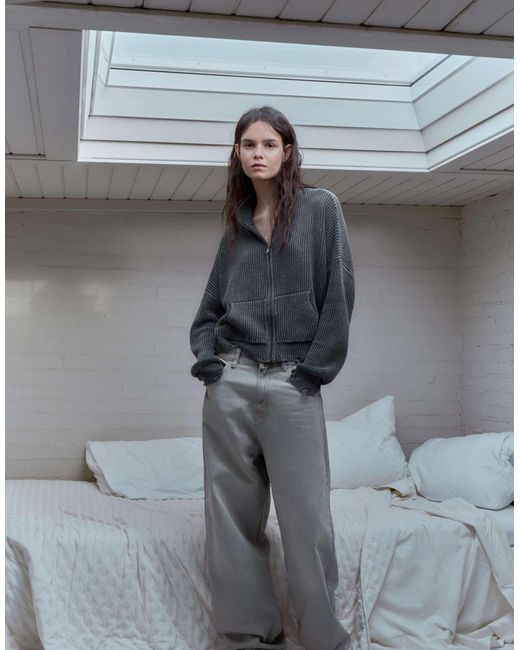 Pull&Bear Gray – gerippte strickjacke