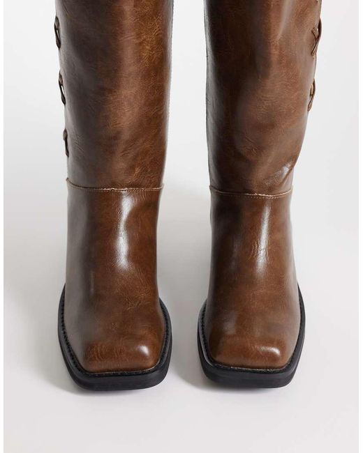 Public Desire Brown Saffron Square Toe Knee Boots
