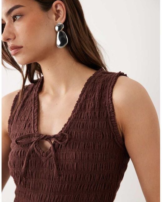 Nobody's Child Brown Jayda Cotton V-neck Shirred Bodice Wide Leg Jumpsuit