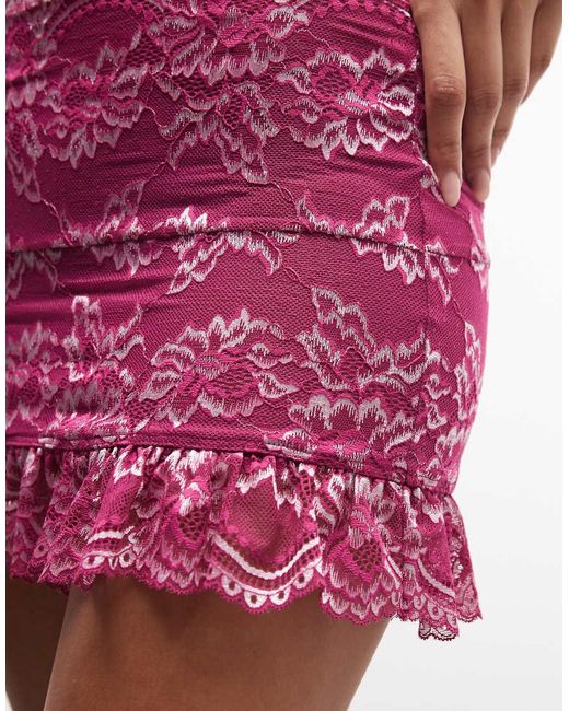 I.AM.GIA Red Crystal Ruffle Hem Lace Mini Skirt