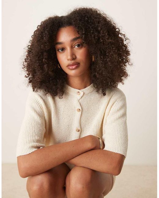 ASOS Natural Short Sleeve Boucle Cardigan