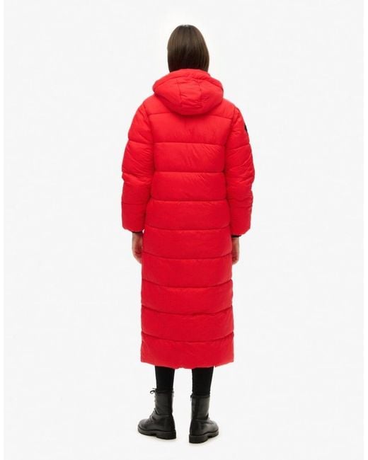 Superdry Red Cocoon Longline Puffer Coat
