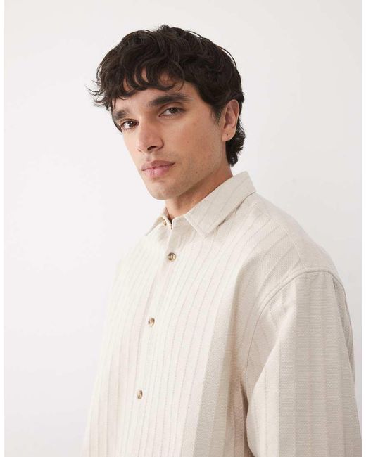 ASOS Natural Boxy Oversized Textured Stripe Shirt for men