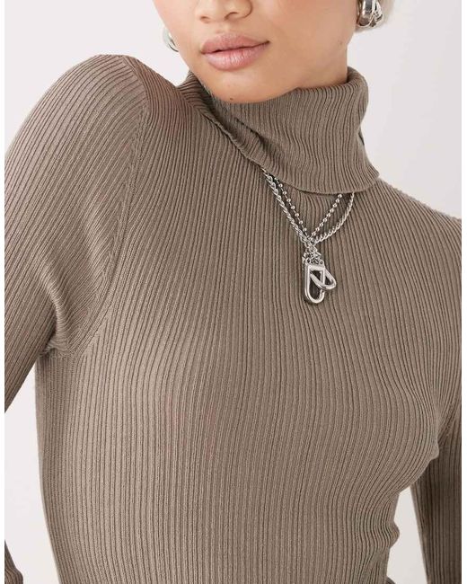 Collusion Gray Soft Knitted Ribbed Roll Neck
