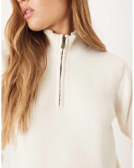 Dickies Natural Ruston 1/4 Zip Knitted Jumper With Backprint Logo