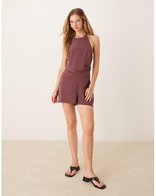 ASOS Purple Halter Asym Overlay Detail Playsuit