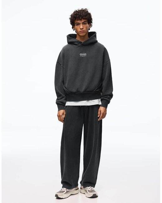 Bershka Black Balloon Fit Washed joggers With Pleats for men