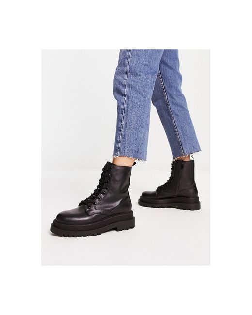 Stradivarius Lace Up Chunky Boot in Blue | Lyst