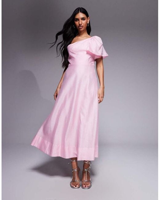 Forever New Purple Linen One Shoulder Maxi Dress