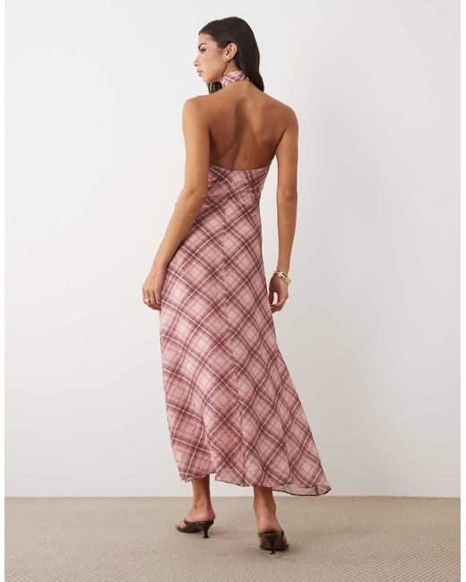 ASOS Pink Asos Design Curve Chiffon High Neck Halter Maxi Dress