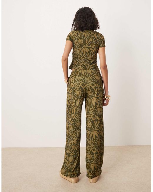 Pantalon large d'ensemble à imprimé fleurs - kaki ASOS en coloris Green