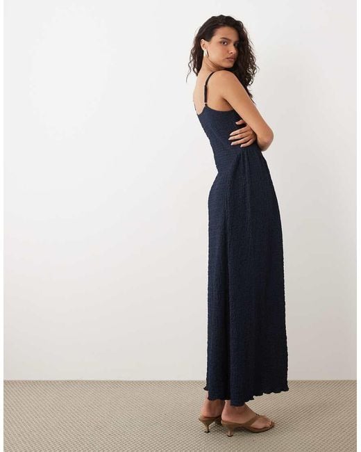 Vila Blue Jacquard Jersey Cami Midi Dress With Waist Details