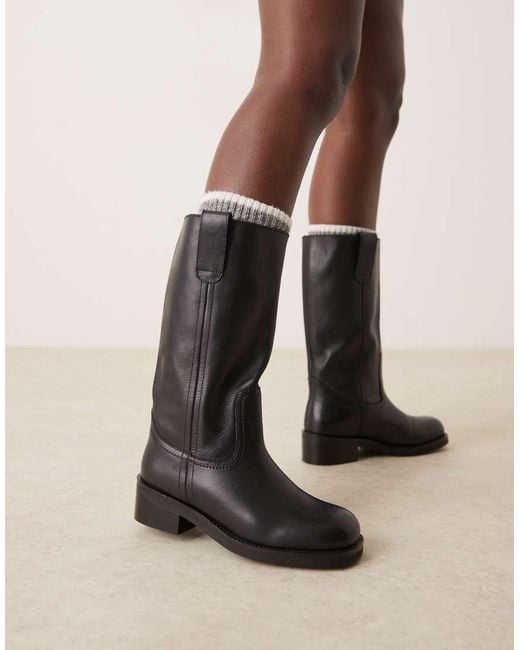 ASOS Natural Cindy Leather Pull On Boots