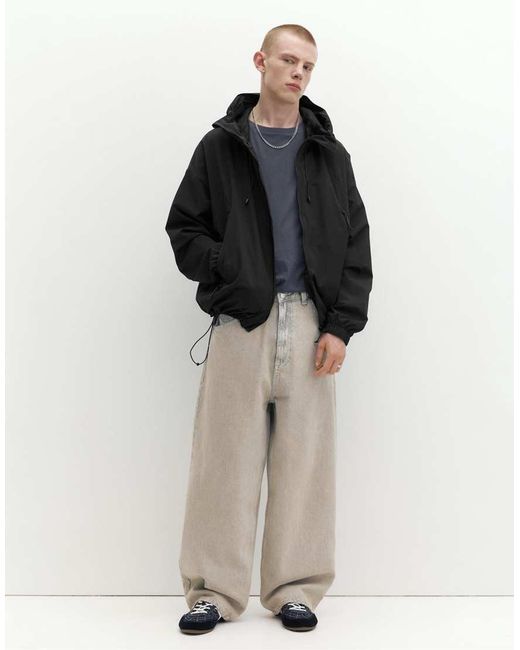 Pull&Bear Black Lightweight Hooded Raincoat for men