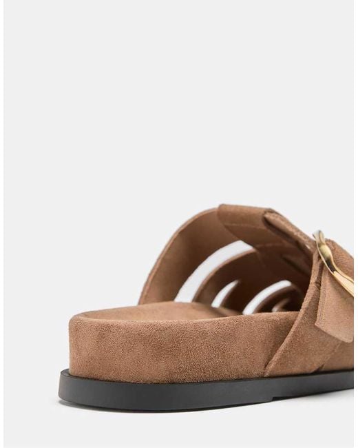 Stradivarius Brown Leather Slingback Cage Sandals