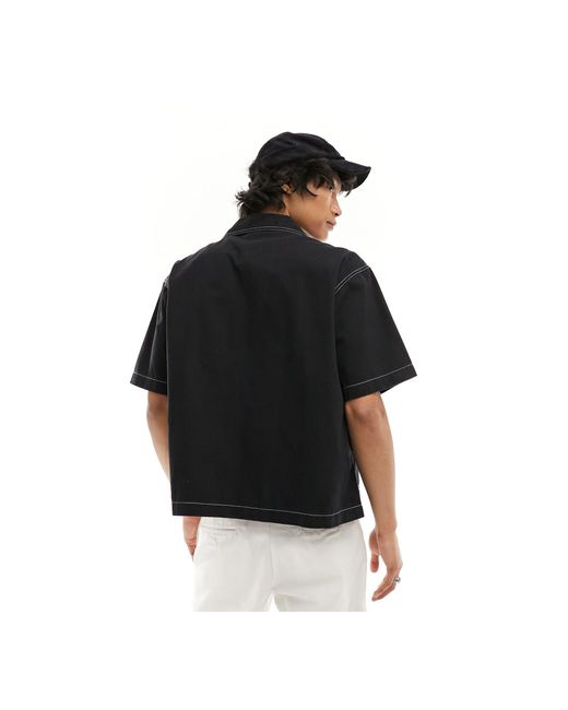 Collusion Black Twill Short Sleeve Skater Shirt for men