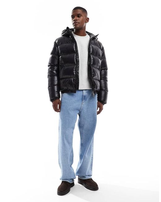 Threadbare Blue High Shine Hooded Puffer Jacket for men