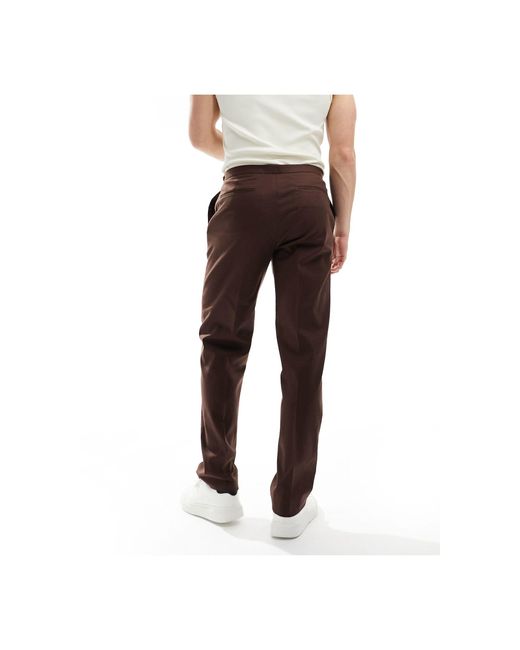 ASOS Brown Smart Straight Leg Linen Blend Pants for men