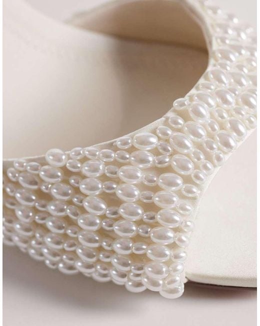 ASOS White Wide Fit Honour Pearl Embellished Barely There Block Mid Heel Sandals