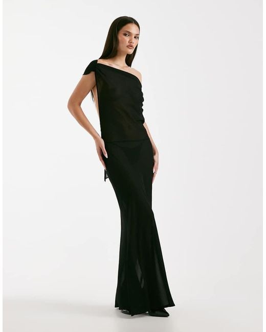 I.AM.GIA Multicolor Kahlo Chiffon Sheer Off Shoulder Open Back Tie Detail Maxi Dress