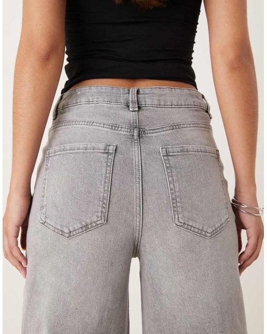 Pimkie Gray High Waisted Wide Leg Raw Hem Jeans