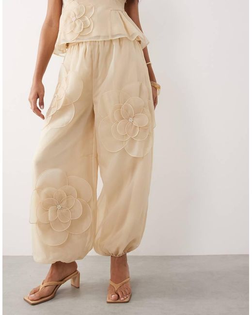 ASOS Natural Balloon Pants With Flower Detail