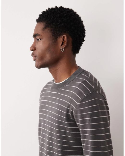 Mango – gestreifter performance-strickpullover in Gray für Herren