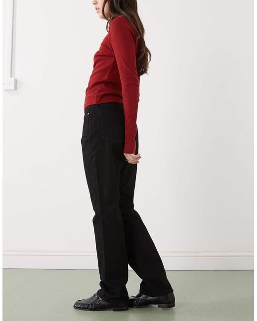 Weekday Red Laika Mid Waist Straight Leg Jeans