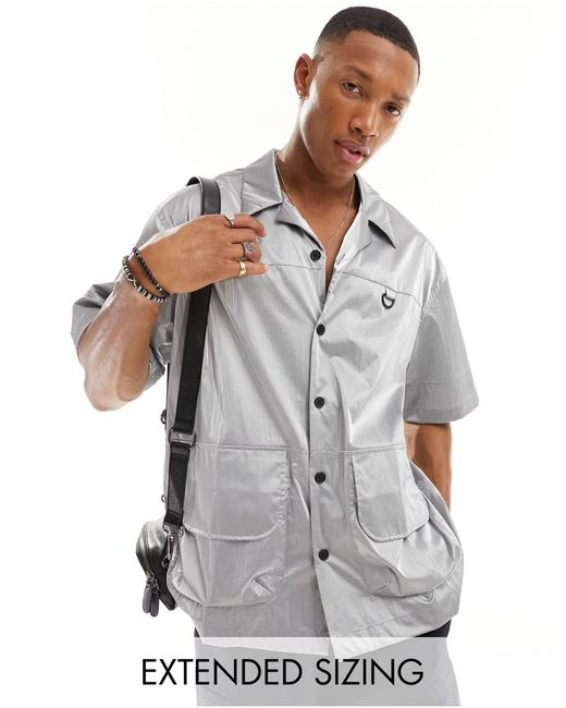 ASOS Gray Boxy Oversized Shirt With D Ring Detail for men