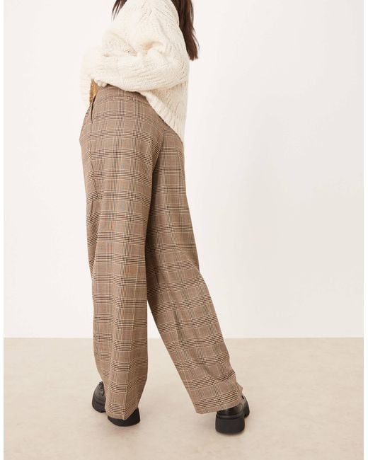 Gant Natural Plaid Pleated Wool Blend Pants