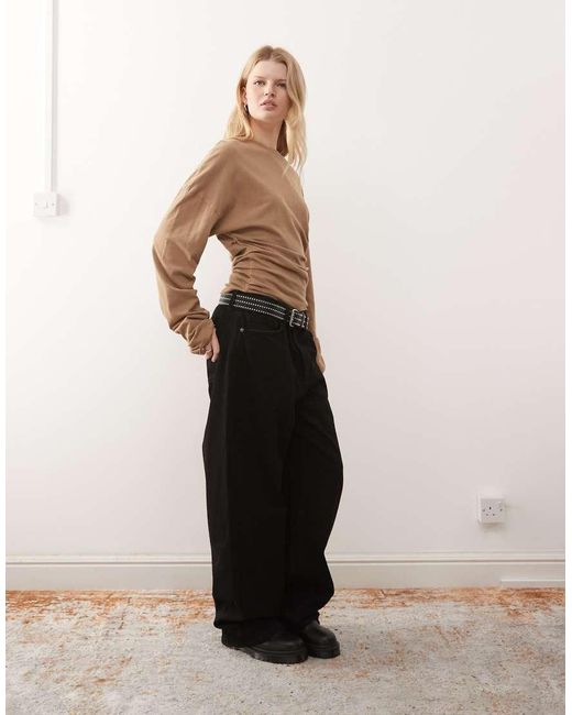Weekday Natural Volume Long Sleeve Top With Cinched Gathered Waist