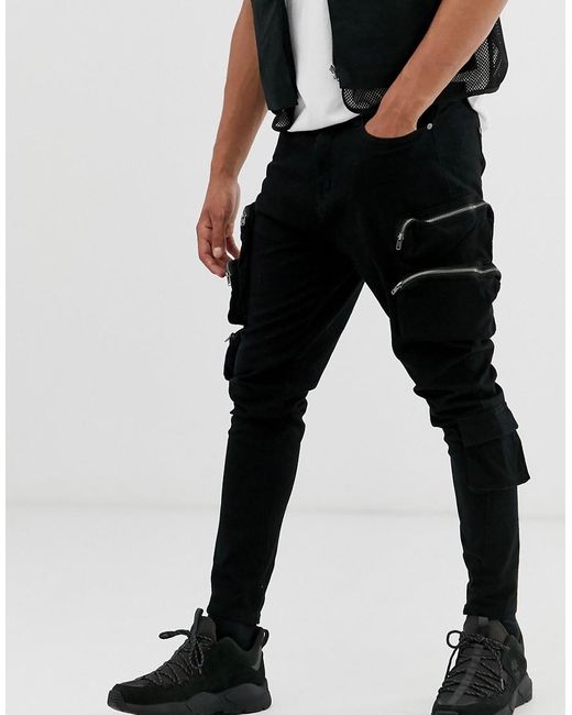 Liquor N Poker Denim Slim Utility Cargo Jeans in Black for Men - Lyst