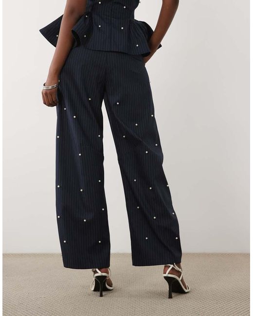 ASOS Blue Co-Ord Barrel Trouser With Pearls