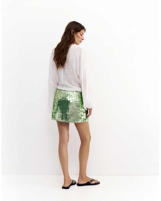 Mini-jupe à sequins Pull&Bear en coloris White