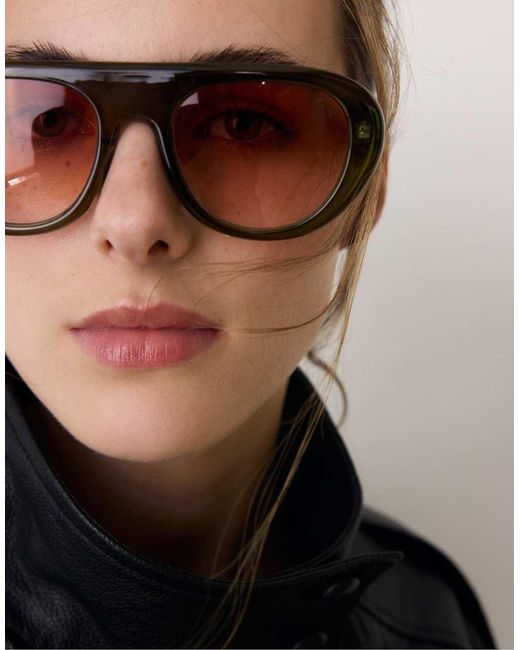 Stradivarius Green Round Resin Sunglasses