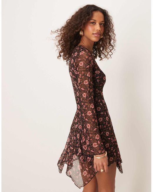 New Look Brown Mesh Long Sleeve Mini Dress