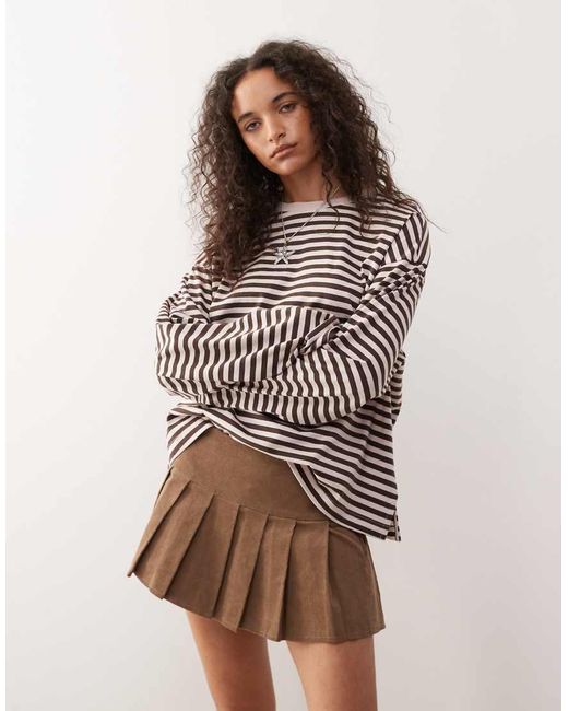 Monki Brown Oversized Long Sleeve T-shirt With Side Slits
