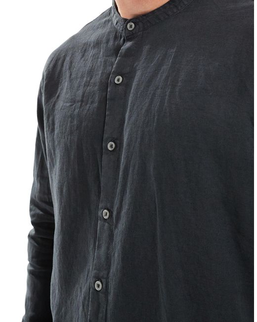 Chemise effet lin à manches longues et col mao Pull&Bear pour homme en coloris Black