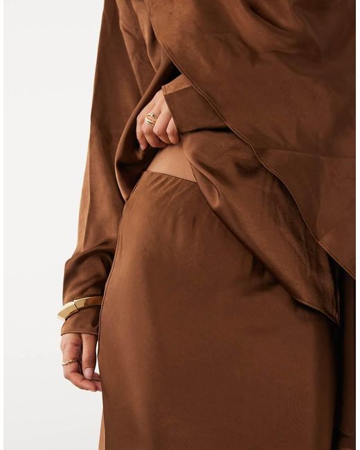 JW PEI Brown Exclusive Satin Maxi Slip Skirt Co-ord