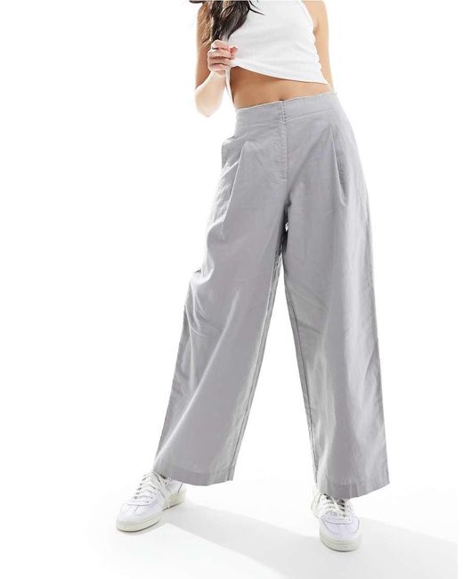 Pantalones Grises De Corte Barrel Con Bordes Sin Rematar De Mezcla De Lino De ASOS de color White