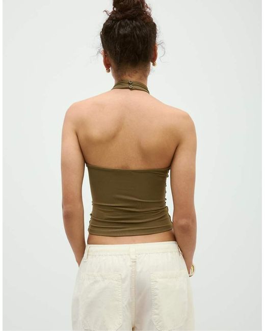 Stradivarius Green Halter Cross-over Top