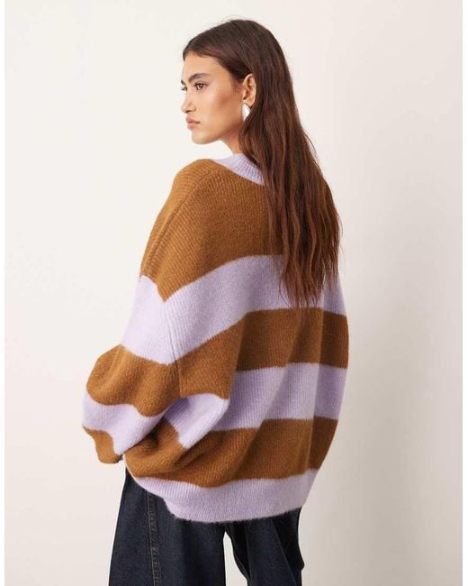 ARRANGE Brown Oversized Crew Neck Striped Knit Jumper