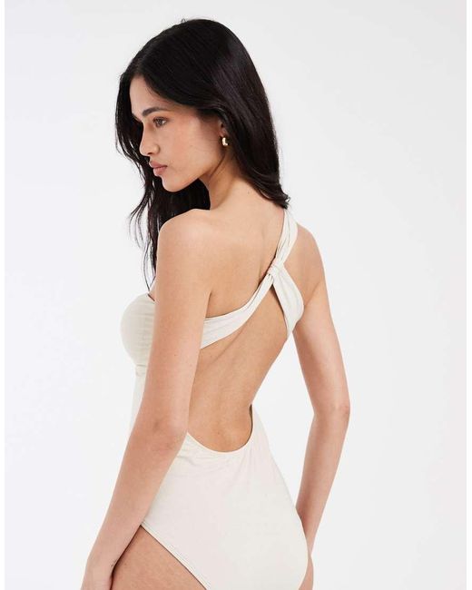 Pieces White One Shoulder Glitter Swimsuit
