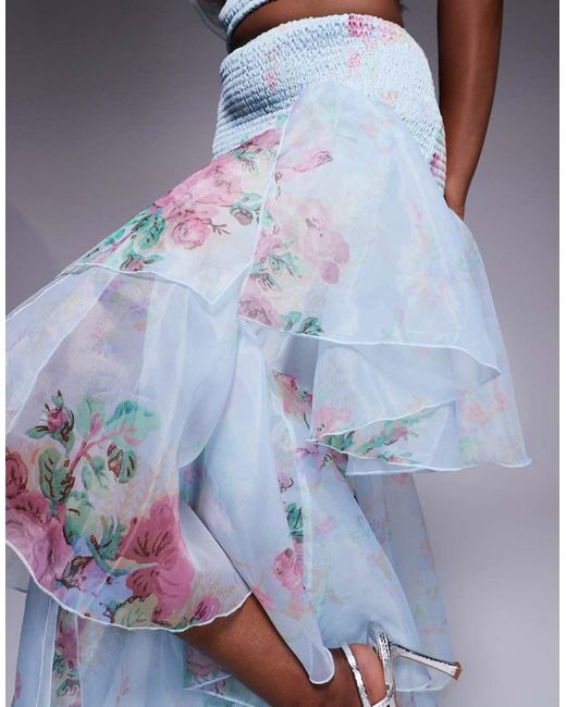 Falda Larga Fruncida Con Estampado Floral De Chifón De (Parte De Un Conjunto) ASOS de color Blue